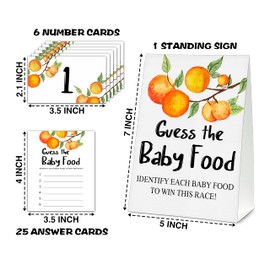 Guess the Baby Food Party Games, Baby Shower Game Set, 1 Standing Sign + 25 Answer Cards + 6 Number Cards, Little Cutie Gender Reveal Party Decorations Supplies -A07