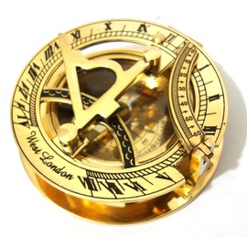 3" Sundial Compass with Teak Wood Box Inlaid with Solid Brass