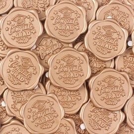 JAGERGREEN Graduation Wax Seal Stickers for Invitation, 48 Pcs Gold Self Adhesive Sealing Wax Sticker, Envelope Seal Stickers with Graduation Cap Pattern for Congrats Grad, Gifts Wrapping, Decorations
