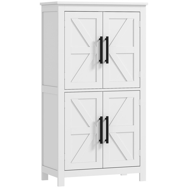 HOMCOM Farmhouse Bathroom Storage Cabinet with 4 Barn Doors, Bathroom