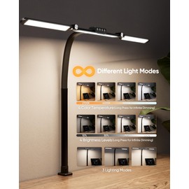 Desk Lamps for Home Office, 39.3in Large Eye-Caring Led Desk Lamp with Clamp, 24W Ultra Bright Desk Light Stepless Dimming Flexible Hose Architect Office Desk Lamp for Study Work