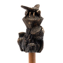Cane Companions Bee On Thistle Stake Topper - Handmade Flower Pot Garden Ornament - Outdoor Figurine