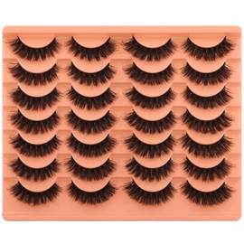 Short Lashes Natural Look False Eyelashes Thick Volume Faux Mink Lashes Pack Wispy Strip Fake Eyelashes Cat Eye Lashes that Look Like Extensions 14 Pairs