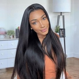 THE WIG Human Hair Blend HD Lace Front Wig Glueless LH 13X4 Straight 34 (BL4)