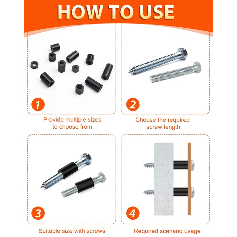 Pack of 50 Spacer Sleeves M8, Jeboler ABS Spacers, Plastic,