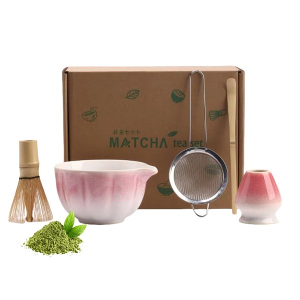 Emooncn Matcha Set Rosa Matcha Tee Set,Matcha Schale mit Ausgießer