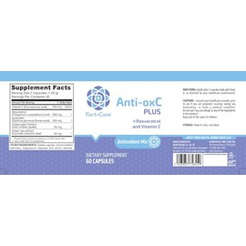 Fort-Core - Anti-oxC Plus Vitamina C 500 mg + Resveratrol + Quercetina - Antioxidante con Extracto de Semilla de Uva y Té Verde - 60 Cápsulas - Comple