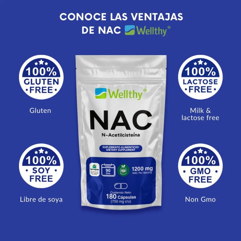 Nac Acetilcisteína 180 Cápsulas Wellthy Porciones