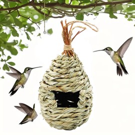 Casa De Colibríes Natural Tejida A Mano - Nido Colgante Para Pájaros De Jardín,Decoración Exterior Resistente A La Intemperie Para Ventanas,Balcones Y Árboles,Atrae Aves Silvestres Y Mariposas (B)