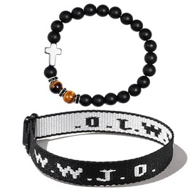 WWJD Braided Rope Beads Cross Christian Bracelet Inspirational Religious What Would Jesus Do Matching Couple Friendship Bangle Hnadmade Pray Protection Jewelry for Women Men-Black