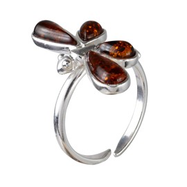 HolidayGiftShops Sterling Silver and Baltic Honey Amber Adjustable Dragonfly Ring