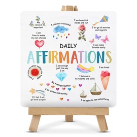 Mental Health Sign Daily Affirmations Wood Sign with Easel Inspirational Therapy Office Wood Plaque Decor for Home Living Room Classroom Desk Shelf