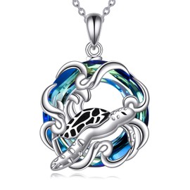 VONALA Sea Turtle Wave Necklace For Women 925 Sterling Silver Crystal Pendant Ocean Turtle Jewelry Gifts for Her