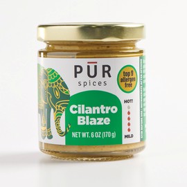 PUR Spices Cilantro Blaze I Hot Sauce & Tangy Cilantro Chutney I Fresh Cilantro, Garlic, Lime and Hot Peppers I Plant Based, Gluten Free, No Sugar Added, Preservative and Additive Free I 6oz Jar