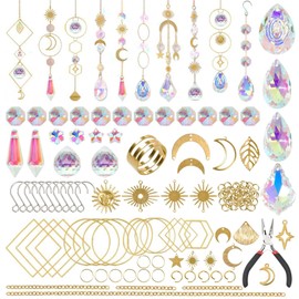 Sun Catcher Crystal Craft Set, 200 Pieces Sun Catcher Crystal Wind Chime, DIY Hanging Light Catcher, Crystal Craft, Crystal Decorative Pendant, Window Decoration, Hanging for Garden, Outdoor