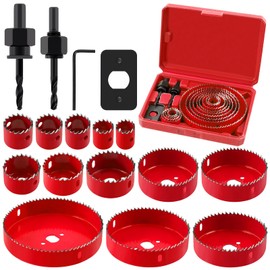 Swpeet 17Pcs Hole Saw Set with 3/4" to 5" (19mm-127mm) 13Pcs Saw Blades, Drill Bits, Hex Key and Installation Plate, High Speed Steel for Soft Wood, Plywood, Drywall, PVC Board, Plastic and More