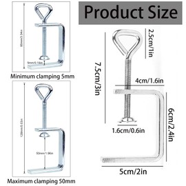Mainiusi Screw Clamps Small Table Clamp 2 Pieces, C Clamp Small Screw Clamps Stainless Steel C Clamp Screw Clamp, Carrier Clamp for Clamps, Adjustable C-Clamp, Universal Screw Clamps (Silver)
