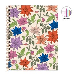 Miquelrius - A4 Notebook 4 Coloured Stripes Squared 5x5mm 120 Sheets 70gsm Spiral Bound Vintage Collection Lily Flowers