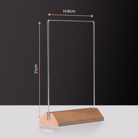 Rifeinoo A5 Acrylic Stand, Pack of 3 Table Stands A5 with Wooden Base Base, Menu Card Holder Poster Stand Can Stand Poster, Flyer, Menus, T Stand for A5 Sheets (A5 Verticals)