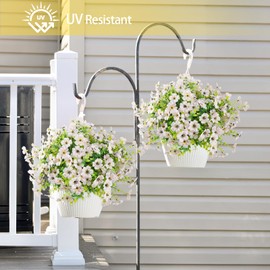 ATTGREAT Artificial Flowers Outdoor Faux Plants UV Resistant 12 Bundles Fake Patio Flowers Plastic Greenery Plnats Outside Bulk for Spring Garden Hanging Planter Home Vase Decor, White