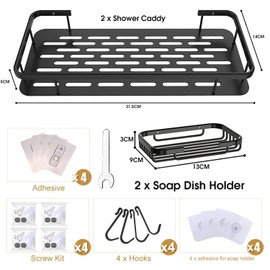 Juego de 4 Estanteria Ducha para Baño,Estante para Baño Sin Taladro,Repisa para Baño Pared,Estante Organizador de Baño,Modelos más gruesos mejorados con 4 Ganchos,para Baño,Cocina,Hotel (Negro)