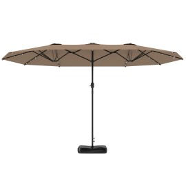 14.4 Ft. Double Sided Garden Parasol with LED Solar Lights Patio Sun Umbrella Khaki Includes BaseColor: default Color
