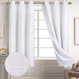 Diraysid 100% Blackout Curtains White Linen Curtains for Bedroom Grommet Thermal Insulated Room Darkening Drapes (2 Panels, W38 x L54 Inch)