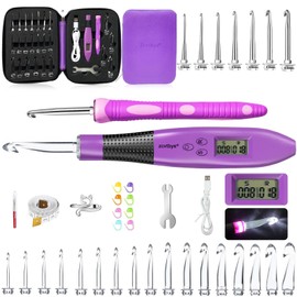 Transplant Crochet Hook Set with Stitch Counter, Crochet Kit with 24 Different Size Interchangeable Crochet Needle, Ergonomic with 2 Levels Led and Digital Stitch Counter for Crocheting and Knitting