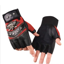IPENNY Unisex Half Finger Cycling Gloves Rivet Stud PU Leather Gloves Skull Personality Fashion Mittens Outdoor Equipment Riding Gloves Rivet - red