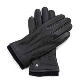Hand Gewand by Weikert Leather Deerskin Gloves with Cashmere Lining, with Warm Knitted Cuff, Men's Deerskin Gloves, Warm Lined, Lined Men's Gloves, black