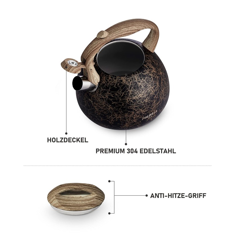 Poliviar JX2018-MS20-DE modern induction kettle, stainless steel whistling kettle, tea
