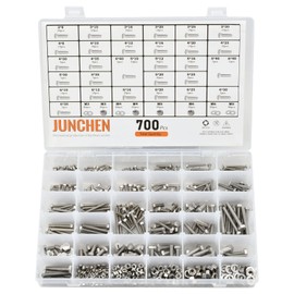 JUNCHEN 700pcs Metric 304 Stainless Steel Washers,Nuts and Bolts Assortment Kit,M3 M4 M5 M6 Hex Head Assorted Screws Nuts and Bolts Sets with Bolt Organizer Bin