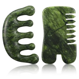 BBTO 2 Pcs Jade Comb for Scalp Massage Gua sha Comb for Head Body spa Hair Multifunctional Handheld Massage Tools (Classic, Natural)