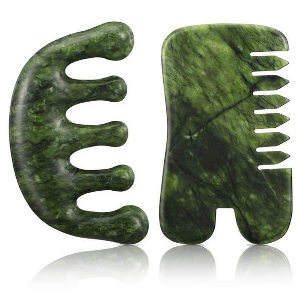 BBTO 2 Pcs Jade Comb for Scalp Massage Gua sha
