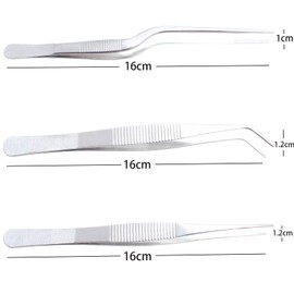 saizone Set of 3 kitchen tweezers, cooking tweezers, cooking tweezers set, model building stainless steel tweezers, barbecue tweezers, food tongs, curved tweezers, straight tweezers, 16 cm / 6 inch