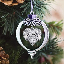 Inspired Silver - Atlanta Charm Ornament - Silver Pave Heart Charm Holiday Ornaments with Cubic Zirconia Jewelry