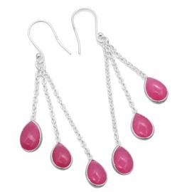 Silver Palace 925 Sterling Silver Natural Gemstone Drop Dangle Earrings for Women, Metal Gemstone, ruby-drop