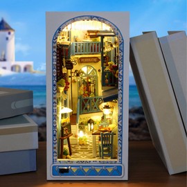 3D Wooden Puzzle DIY Book Nook Model Kits Bookshelf Insert Decor with Warm Light DIY Miniature Dollhouse Creative Educational Bookend Building Kits for Kids Adults