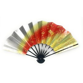 Asakusa Kimonoichi Mai Fan, Hologram Cut Foil on Enamel, Black Lacquer, 9.0 inches (5 minutes), Made in Japan, Kyoto Fan, Practice, Stage