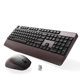 MPTOG Ergonomic Keyboard and Mouse Combo with Wrist Rest, BK Chipset, Full-Size Colorful Office Keyboard and Mouse, Power Button, USB Receiver for PC Laptop (Coffee)