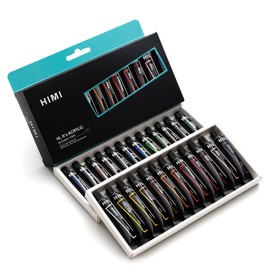 HIMI Acrylic Paint Tubes 24 Colours 12ml, 0.4 US fl oz Tubes Craft Paint, Non Toxic Acrylic Paint for Artist ，Perfect for Canvas, Wood, Fabric, Leather, Cardboard, Paper, MDF and Crafts