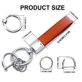Vrasly Genuine Leather Car Keychain, Microfiber Leather Car Keychain, 3 KeyringsUniversal Car Key Fob Keychain Holder, 360 Degree Rotatable with Ant-lost D-ring for Men and Wome-Orange