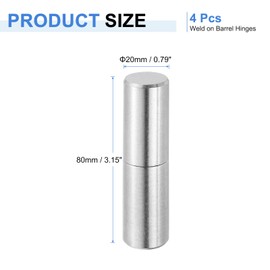 sourcing map 4Pcs 3-1/8" x 13/16" (LxD) Stainless Steel Weldable Detachable Barrel Hinges for Metal Gate Swing Door Trailer Ramp, Silver