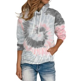 rosemia Womens 2023 Hooded Drawstring Pullover Sweatshirts Casual Long Sleeve Basis Tops Shirts(Grey Pink Tie Dye,XL)