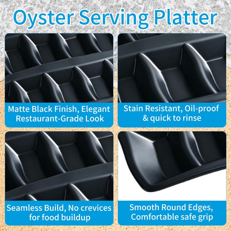 Oyster Tray, 12 Cavities Black Oyster Serving Platter, Stackable Shatterproof