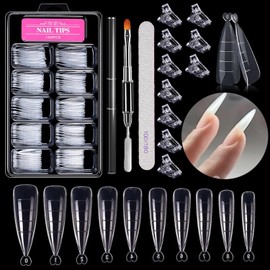 Esshogo Dual Shapes for Nails, 100 Pieces Dual Nail Forms Set, Stiletto Tips for Nails, Nail Tips, Dual Tips Nails, Nail Extension, with Dual-Ended Nail Brush, 10 Nail Tip Clips and Nail File