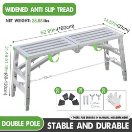 DaoLift 62.99"x14.57" Scaffolding Platform 660 lbs Capacity Foldable Ladder Platform Heavy Duty Adjustable Height Working Platform Non-Slip Scaffolding Ladder Used for Home Decor/Painting/RV Cleaning