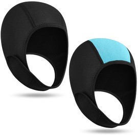 2 Capucha de Buceo de Neopreno de Traje Térmico Gorros de Natación con Correas de Barbilla para Esnórquel Sombrero para Mujeres Deportes Acuáticos de Vela, 2,5 mm (Negro, Negro Azul)
