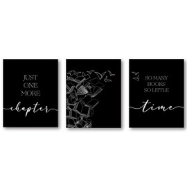 XWELLDAN Minimalist Reading Quote So Many Books So Little Time Wall Art Prints,Gifts for Book Lovers Readers,Book Wall Art Decor for Reading Room Library Bookshop,8 x 10 Inch Set of 3 Prints,Unframed（Black）