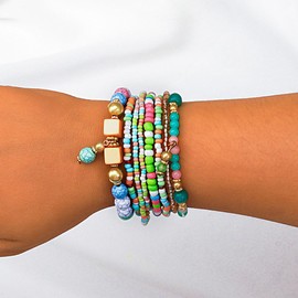 Jovono Boho Beaded Stackable Bracelets Layered Elastic Hand Chain Vintage Colorful Seeds Beads Bracelet Chains Set for Women(8PCS) (Colorful)
